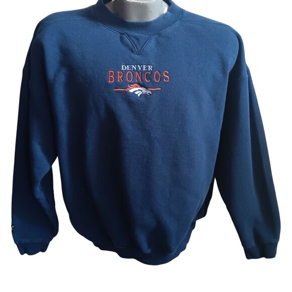 Large Puma Denver Broncos Blue Crewneck Sweatshirt Pullover Embroidered Logo - Picture 1 of 6
